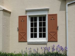 Irises and historic shutters